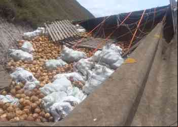 Estrada para Itabira: Caminhão de coco tomba e carga é saqueada